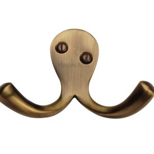 Heritage Brass Double Robe Hook (64mm Width), Antique Brass