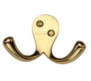Heritage Brass Double Robe Hook (64mm Width), Polished Brass