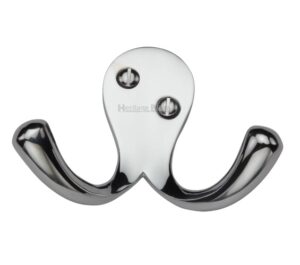 Heritage Brass Double Robe Hook (64mm Width), Polished Chrome