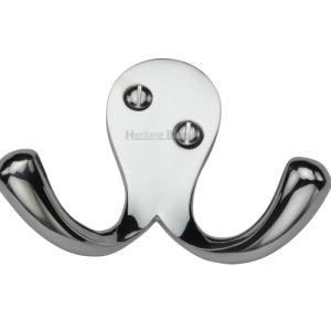Heritage Brass Double Robe Hook (64mm Width), Polished Chrome