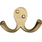 Heritage Brass Double Robe Hook (64mm Width), Satin Brass