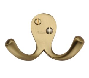 Heritage Brass Double Robe Hook (64mm Width), Satin Brass