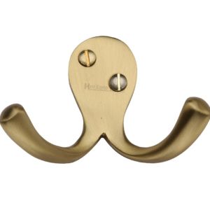 Heritage Brass Double Robe Hook (64mm Width), Satin Brass