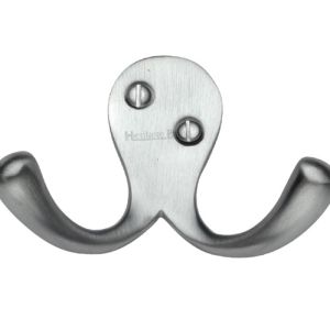 Heritage Brass Double Robe Hook (64mm Width), Satin Chrome