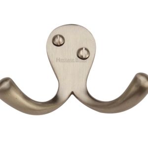 Heritage Brass Double Robe Hook (64mm Width), Satin Nickel