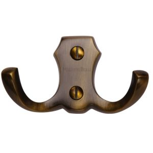 Heritage Brass Double Robe Hook (78mm Width), Antique Brass
