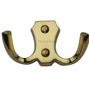 Heritage Brass Double Robe Hook (78mm Width), Polished Brass