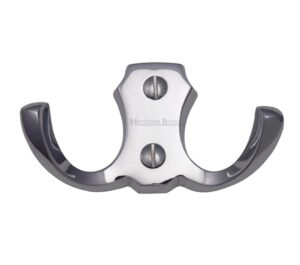 Heritage Brass Double Robe Hook (78mm Width), Polished Chrome
