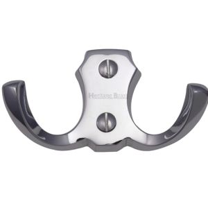 Heritage Brass Double Robe Hook (78mm Width), Polished Chrome