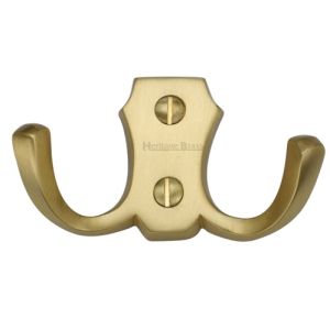 Heritage Brass Double Robe Hook (78mm Width), Satin Brass