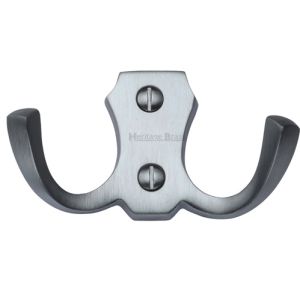 Heritage Brass Double Robe Hook (78mm Width), Satin Chrome