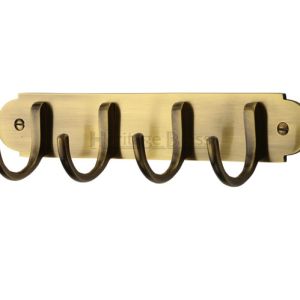 Heritage Brass Coat Hooks On Plate (223mm Width), Antique Brass