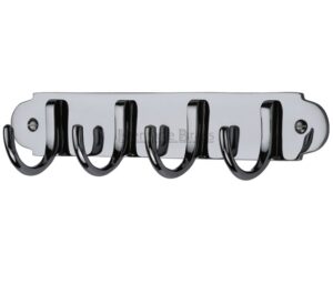 Heritage Brass Coat Hooks On Plate (223mm Width), Polished Chrome