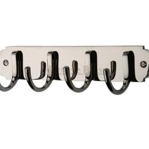 Heritage Brass Coat Hooks On Plate (223mm Width), Polished Nickel