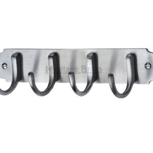 Heritage Brass Coat Hooks On Plate (223mm Width), Satin Chrome