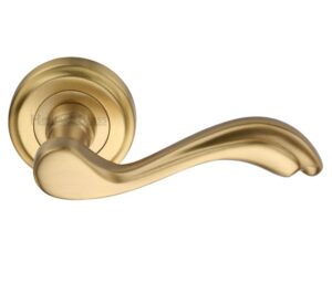 Heritage Brass Lisboa Satin Brass Door Handles On Round Rose   (sold in pairs)
