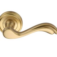 Heritage Brass Lisboa Satin Brass Door Handles On Round Rose  (sold in pairs)