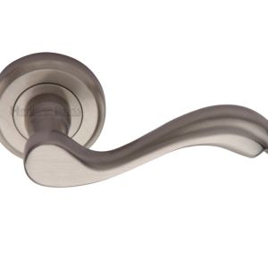 Heritage Brass Lisboa Satin Nickel Door Handles On Round Rose(sold in pairs)