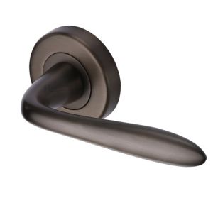 Heritage Brass Sutton Matt Bronze Door Handles On Round Rose   (sold in pairs)