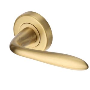 Heritage Brass Sutton Satin Brass Door Handles On Round Rose sold in pairs)