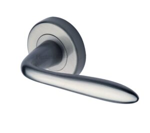 Heritage Brass Sutton Satin Chrome Door Handles On Round Rose  (sold in pairs)