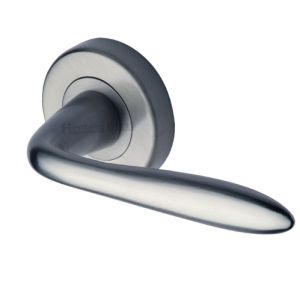 Heritage Brass Sutton Satin Chrome Door Handles On Round Rose (sold in pairs)
