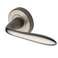 Heritage Brass Sutton Satin Nickel Door Handles On Round Rose   (sold in pairs)
