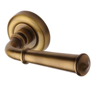 Heritage Brass Colonial Antique Brass Door Handles On Round Rose  (sold in pairs)