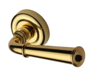 Heritage Brass Colonial Polished Brass Door Handles On Round Rose  (sold in pairs)