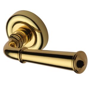 Heritage Brass Colonial Polished Brass Door Handles On Round Rose  (sold in pairs)