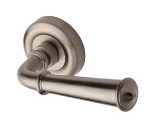 Heritage Brass Colonial Satin Nickel Door Handles On Round Rose  (sold in pairs)