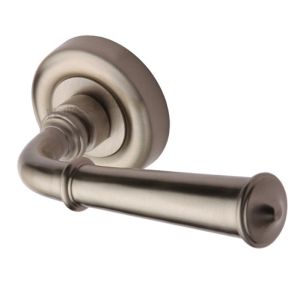Heritage Brass Colonial Satin Nickel Door Handles On Round Rose  (sold in pairs)