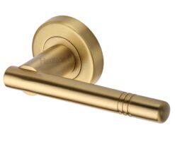 Heritage Brass Alicia Satin Brass Door Handles On Round Rose   (sold in pairs)