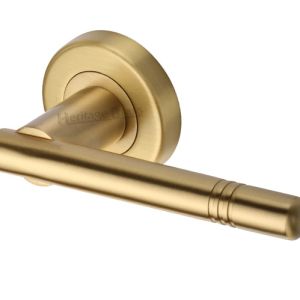 Heritage Brass Alicia Satin Brass Door Handles On Round Rose  (sold in pairs)