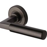 Heritage Brass Bauhaus Matt Bronze Door Handles On Round Rose (sold in pairs)