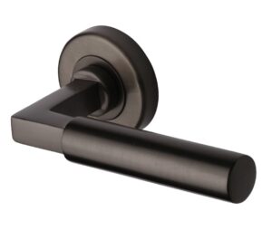 Heritage Brass Bauhaus Matt Bronze Door Handles On Round Rose  (sold in pairs)