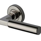 Heritage Brass Bauhaus Polished Nickel Door Handles On Round Rose  (sold in pairs)