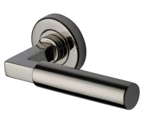Heritage Brass Bauhaus Polished Nickel Door Handles On Round Rose  (sold in pairs)