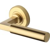 Heritage Brass Bauhaus Satin Brass Door Handles On Round Rose  (sold in pairs)