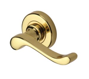 Heritage Brass Bedford Polished Brass Door Handles On Round Rose   (sold in pairs)