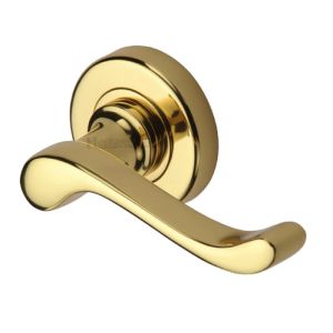 Heritage Brass Bedford Polished Brass Door Handles On Round Rose  (sold in pairs)