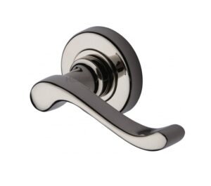 Heritage Brass Bedford Polished Nickel Door Handles On Round Rose   (sold in pairs)