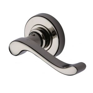 Heritage Brass Bedford Polished Nickel Door Handles On Round Rose  (sold in pairs)