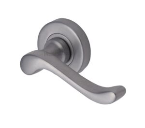 Heritage Brass Bedford Satin Chrome Door Handles On Round Rose  (sold in pairs)