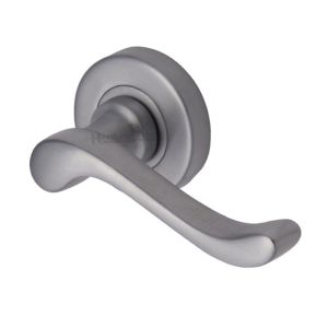 Heritage Brass Bedford Satin Chrome Door Handles On Round Rose (sold in pairs)