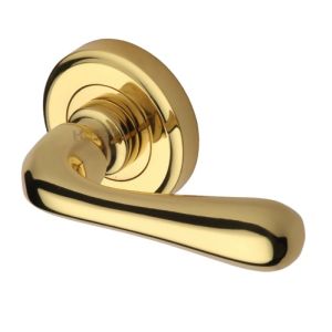 Heritage Brass Charlbury Polished Brass Door Handles On Round Rose (sold in pairs)