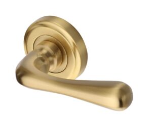 Heritage Brass Charlbury Satin Brass Door Handles On Round Rose  (sold in pairs)