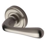 Heritage Brass Charlbury Satin Nickel Door Handles On Round Rose  (sold in pairs)