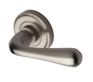 Heritage Brass Charlbury Satin Nickel Door Handles On Round Rose  (sold in pairs)