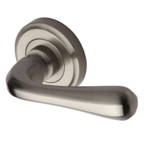 Heritage Brass Charlbury Satin Nickel Door Handles On Round Rose (sold in pairs)